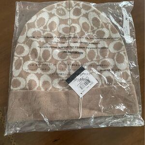 Coach Tan and Cream Patterned Beanie